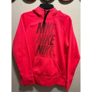 Nike Therma Fit Hoodie Women Size L Neon Pink Black Swoosh Logo Athletic